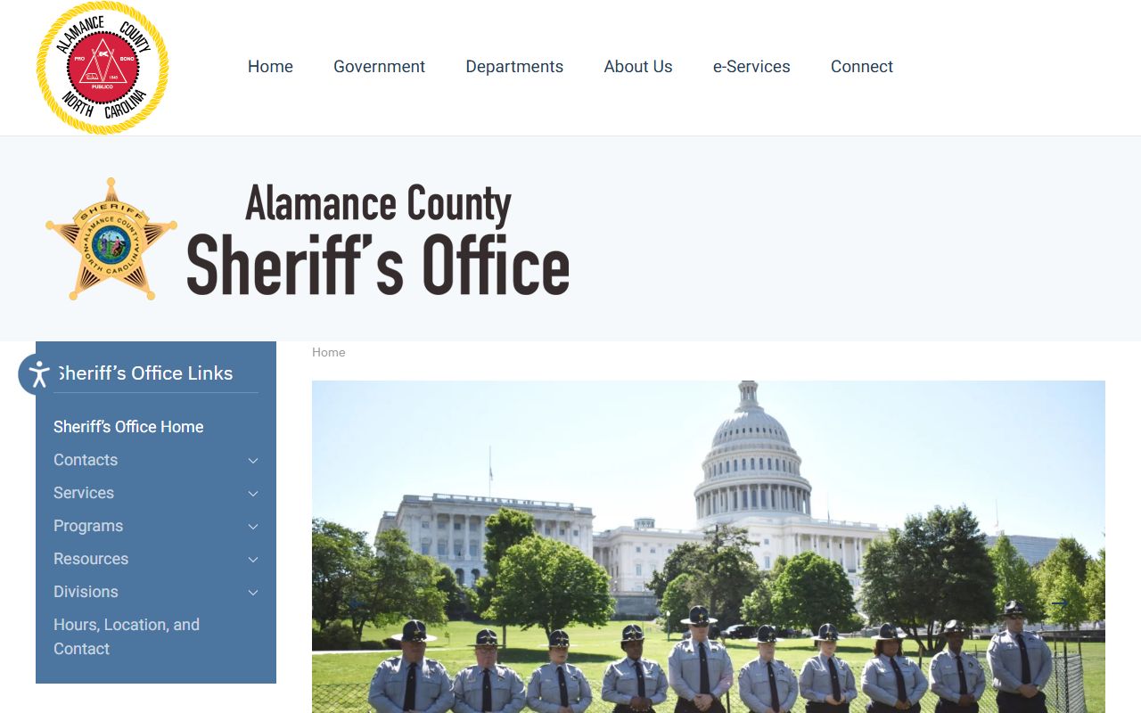 Alamance County Sheriff's Office website showing inmate population resources