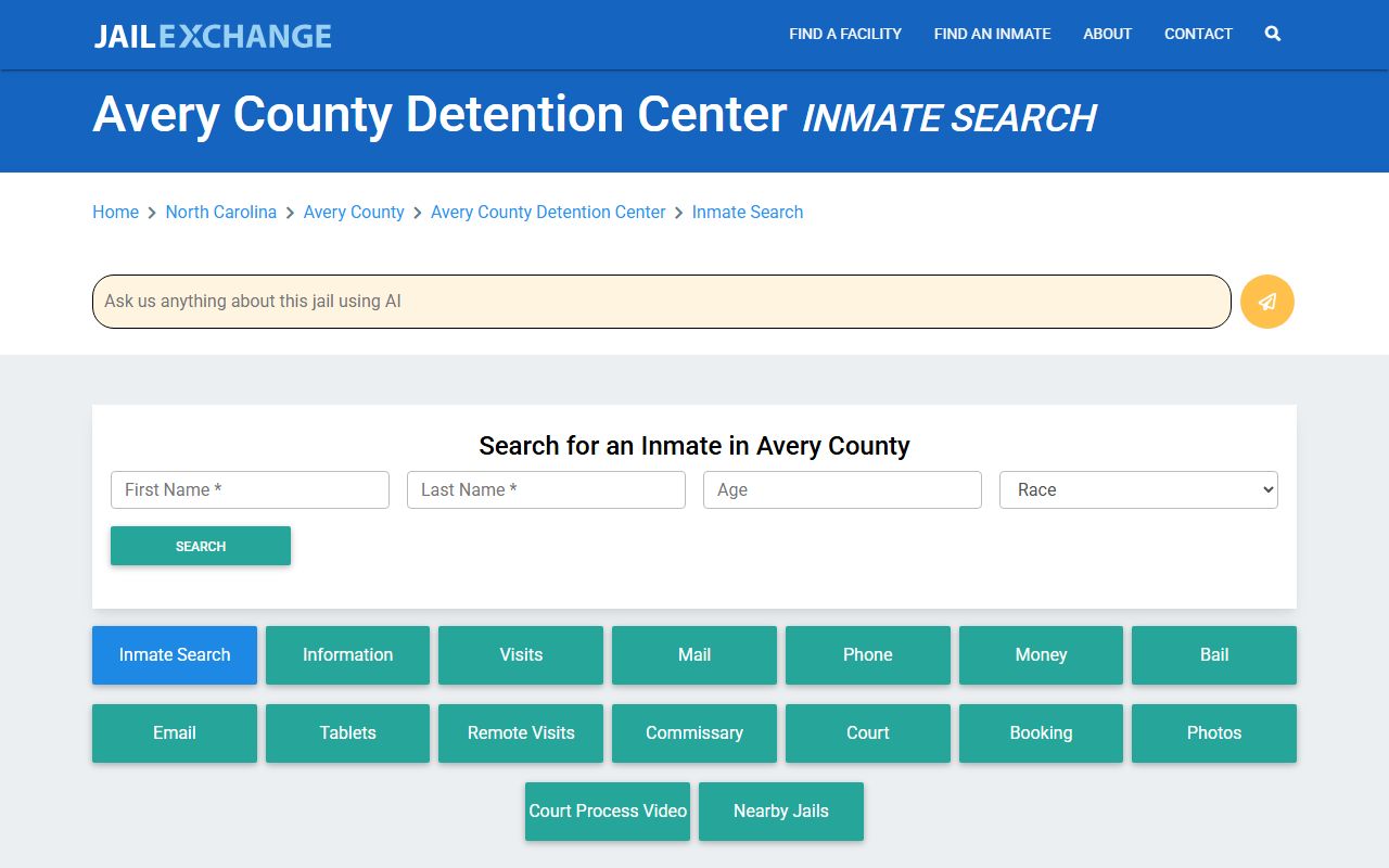 Avery County jail information page showing inmate population data
