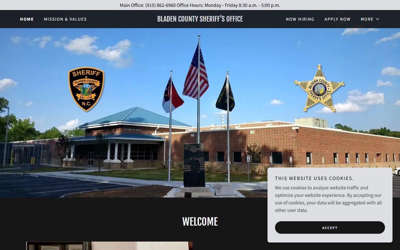 Bladen County Sheriff's Office website for inmate population searches