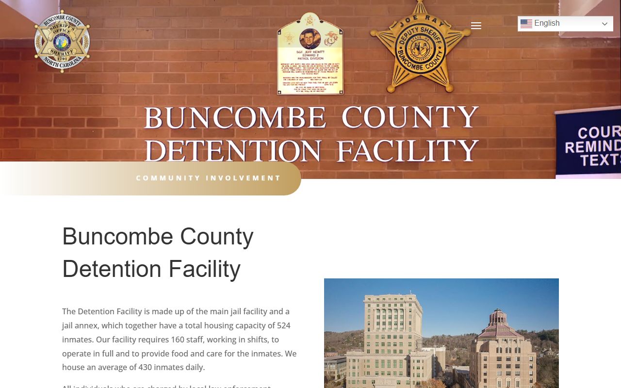 Buncombe County Detention Facility page showing inmate population information