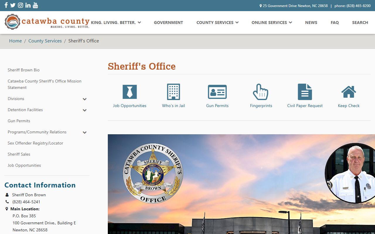 Catawba County Sheriff's Office page for inmate population records