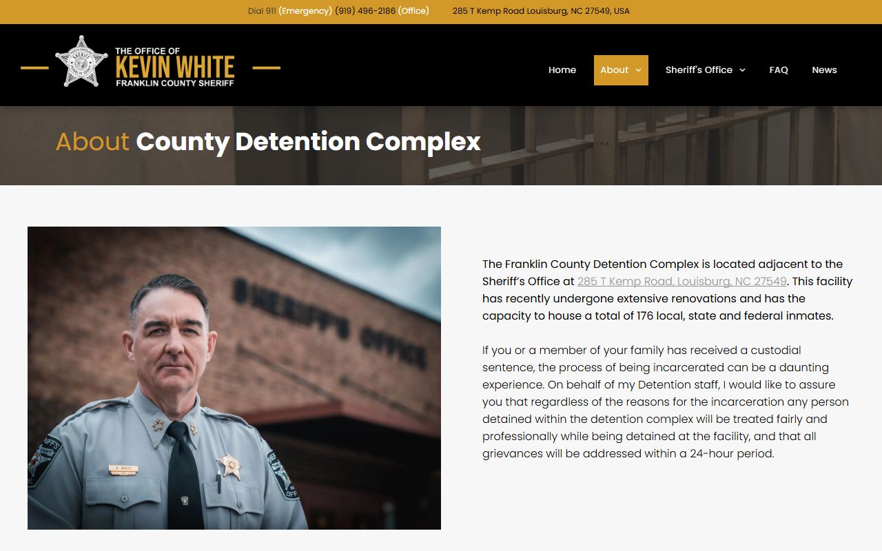 Franklin County Detention Complex page showing inmate population information
