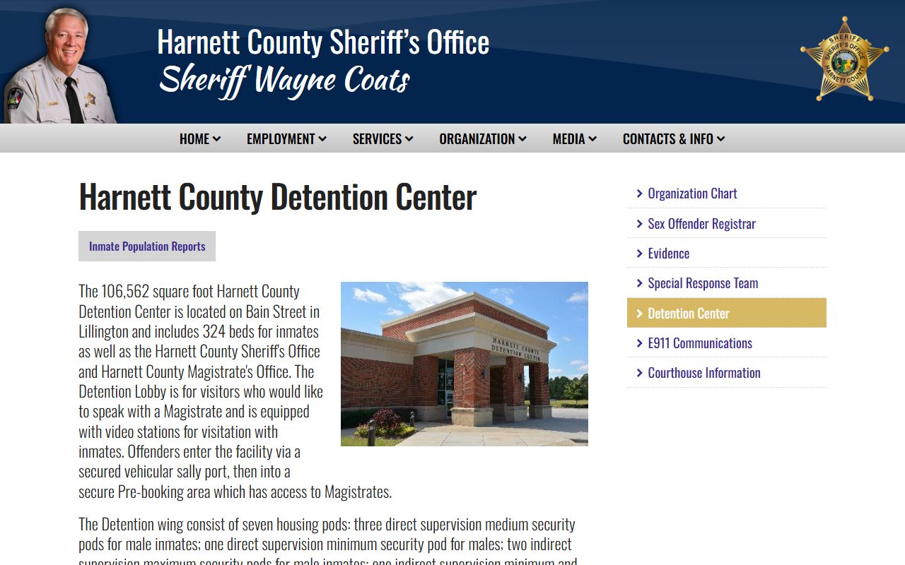 Harnett County Sheriff's Office jail page for inmate population information