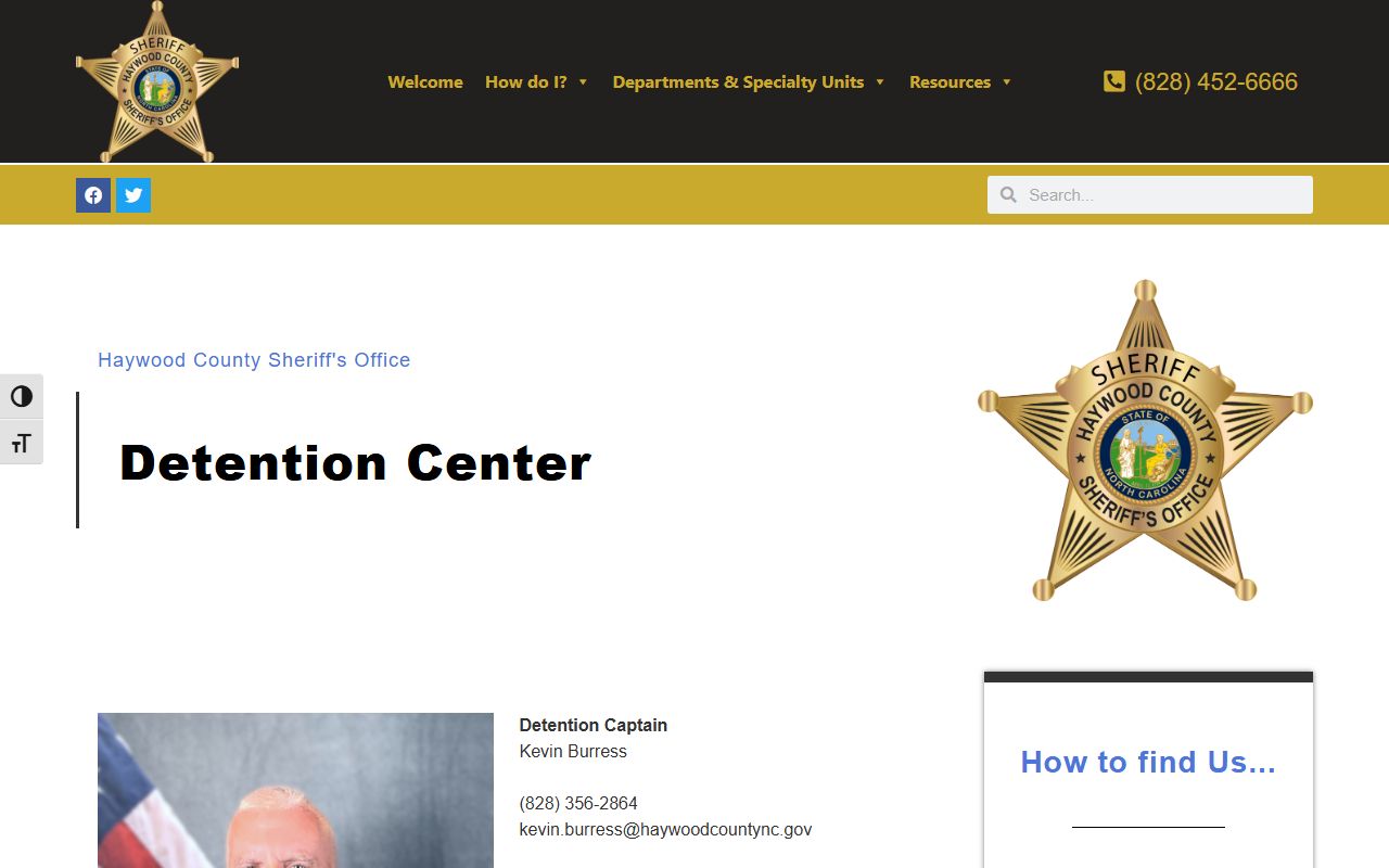 Haywood County Sheriff's Office detention center page for inmate population data