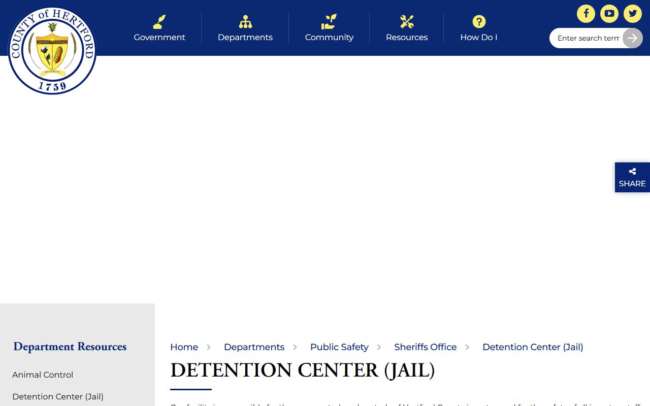 Hertford County detention center page for inmate population information