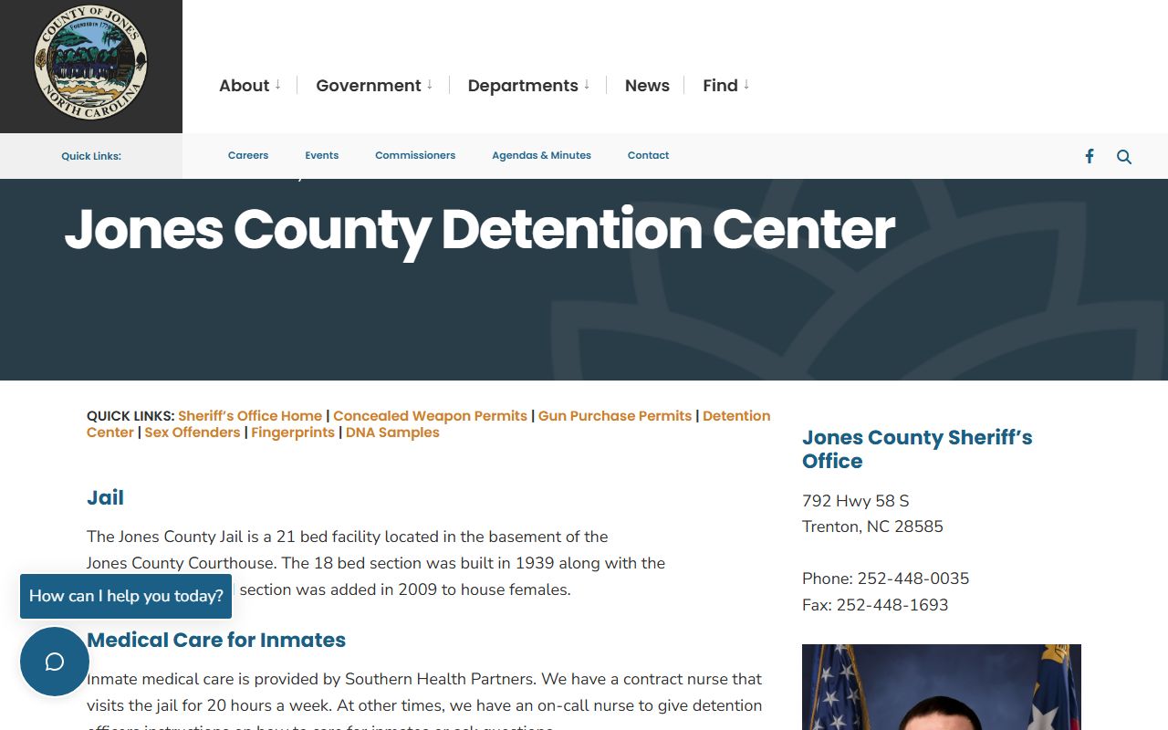 Jones County Detention Center inmate population information page