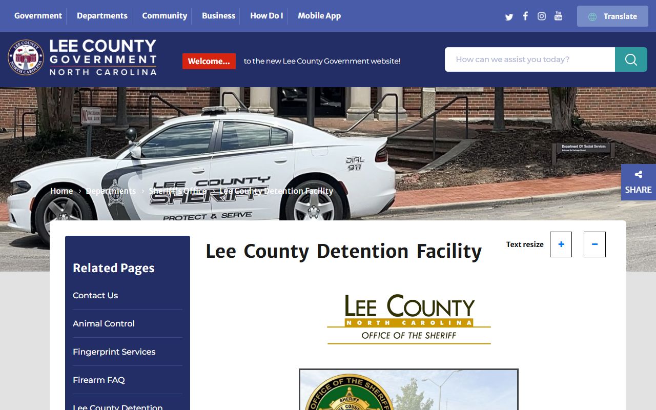Lee County Jail inmate population page from Sheriff's Office