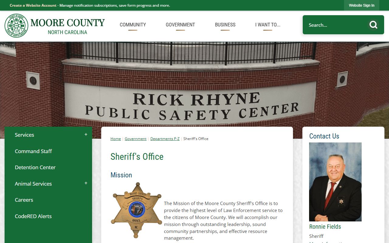 Moore County Sheriff's Office website for inmate population information