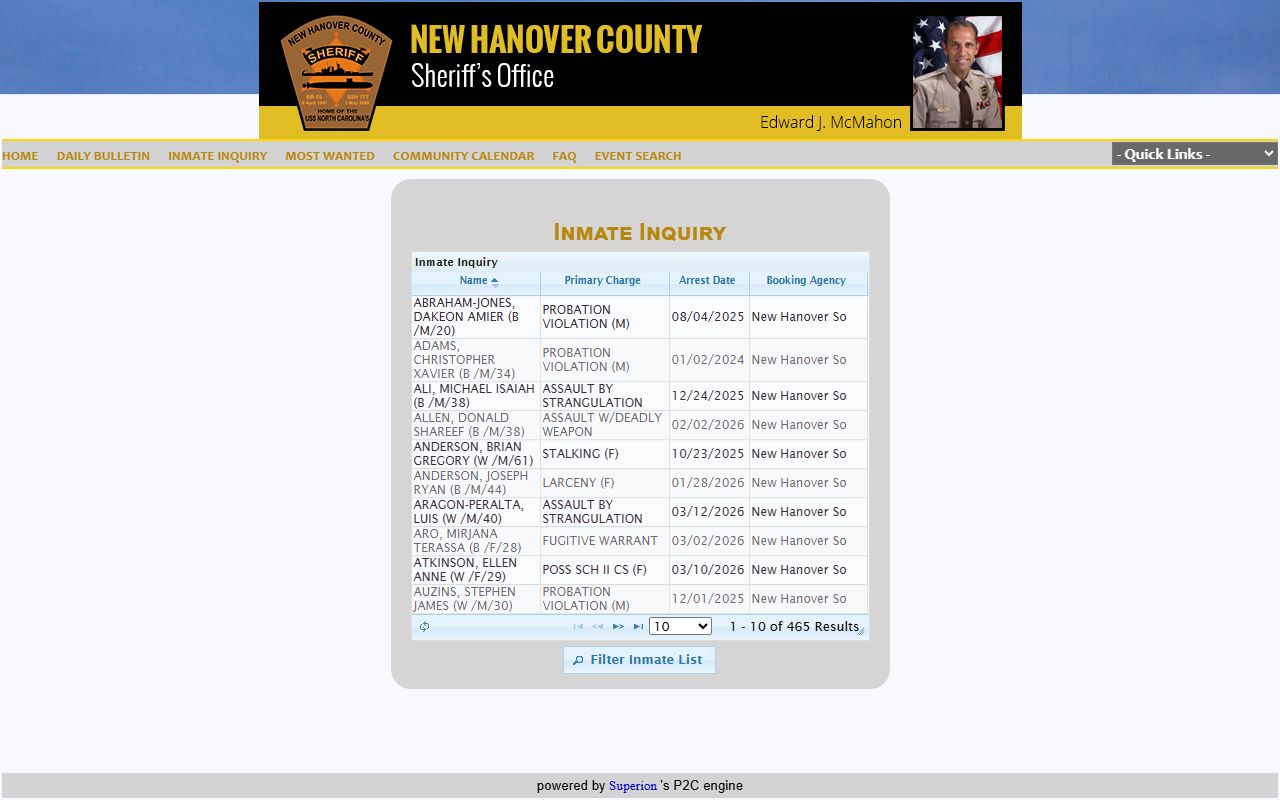 New Hanover County Police to Citizen inmate search portal for inmate population lookups