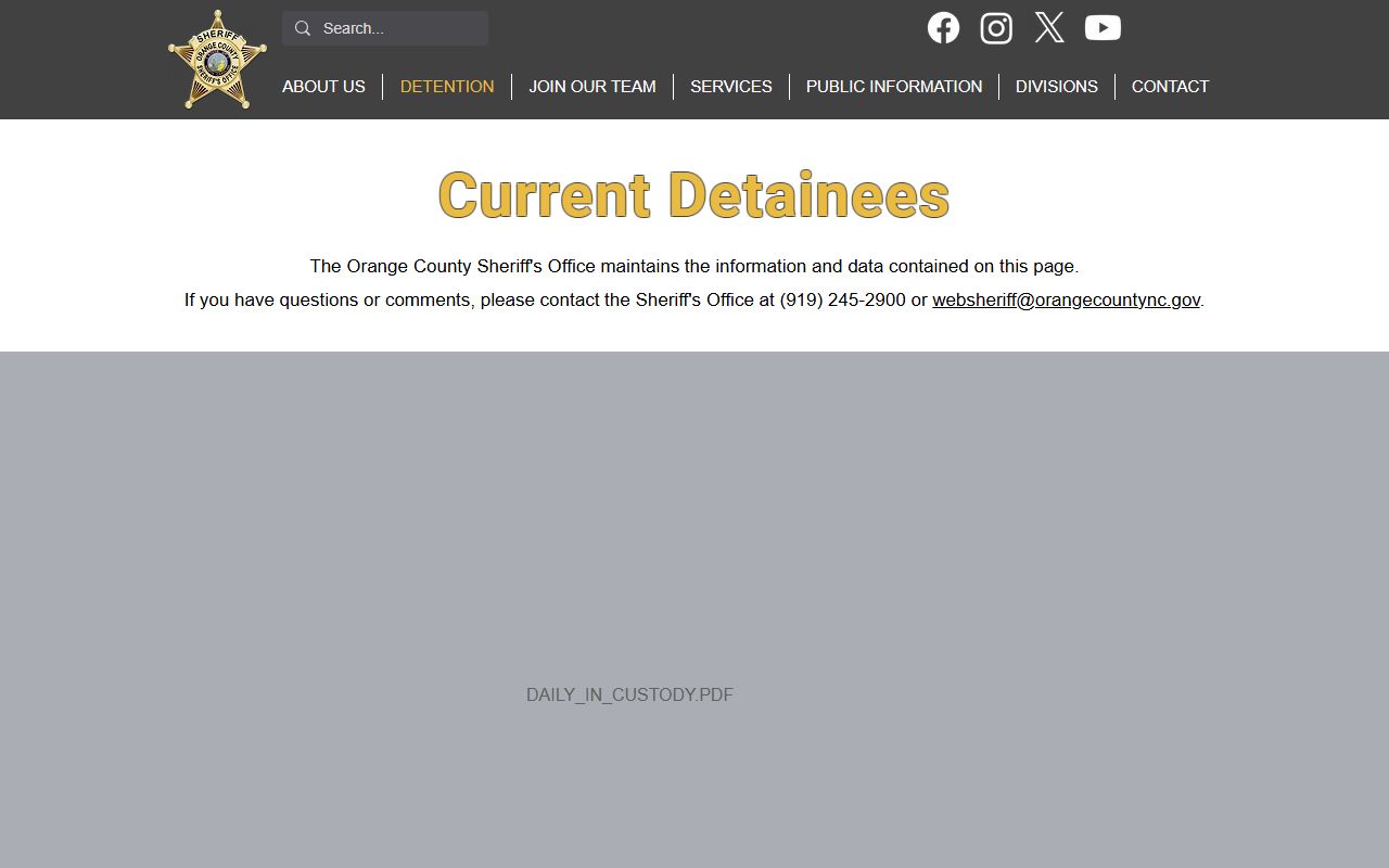 Orange County Sheriff's Office daily custody report for inmate population data