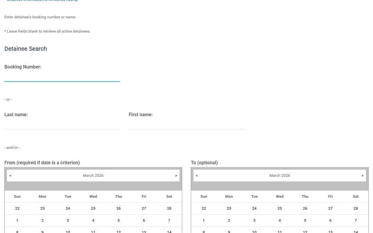 Pitt County Sheriff's Office detainee search tool for inmate population records