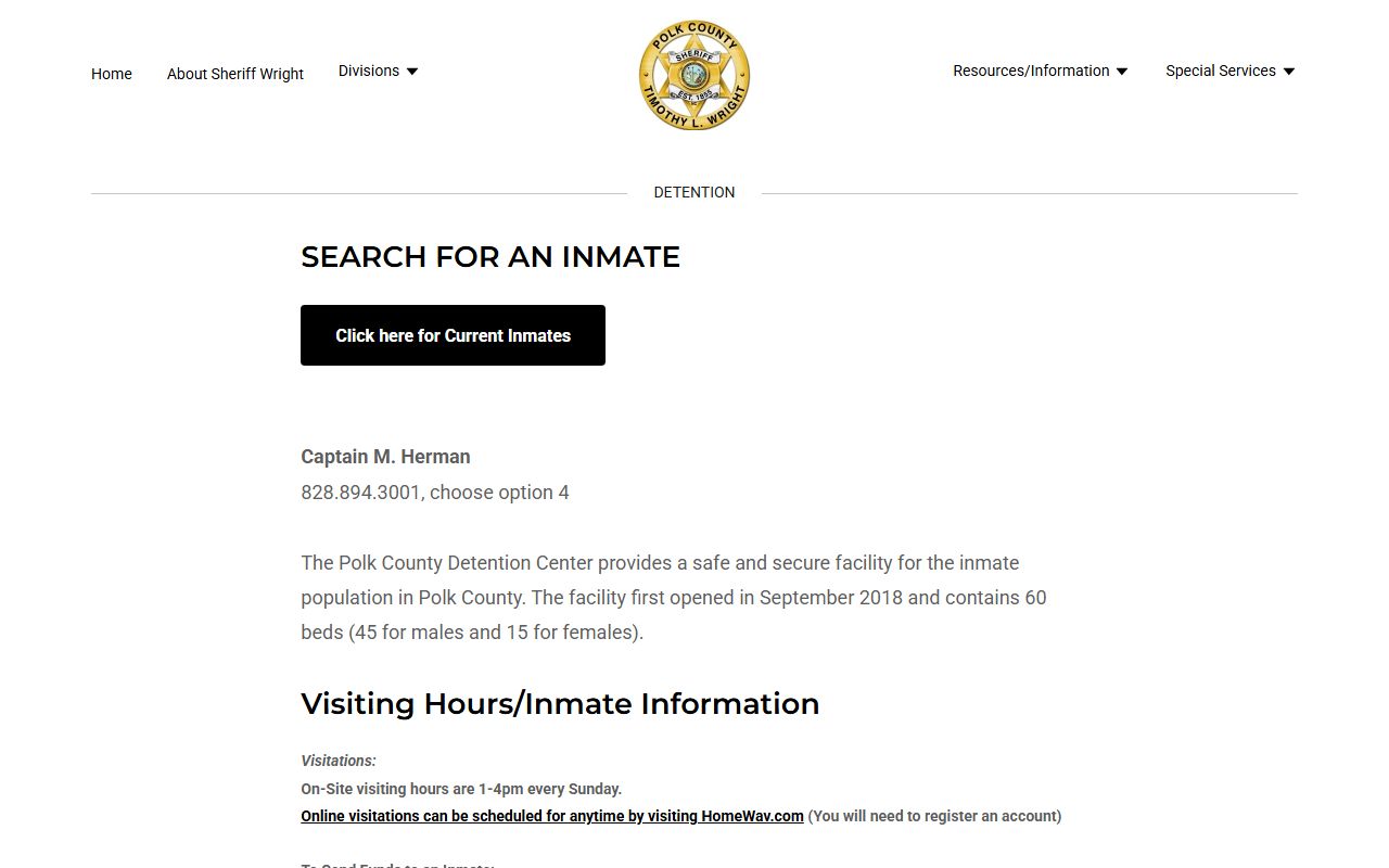 Polk County Sheriff's Office detention division page for inmate population information