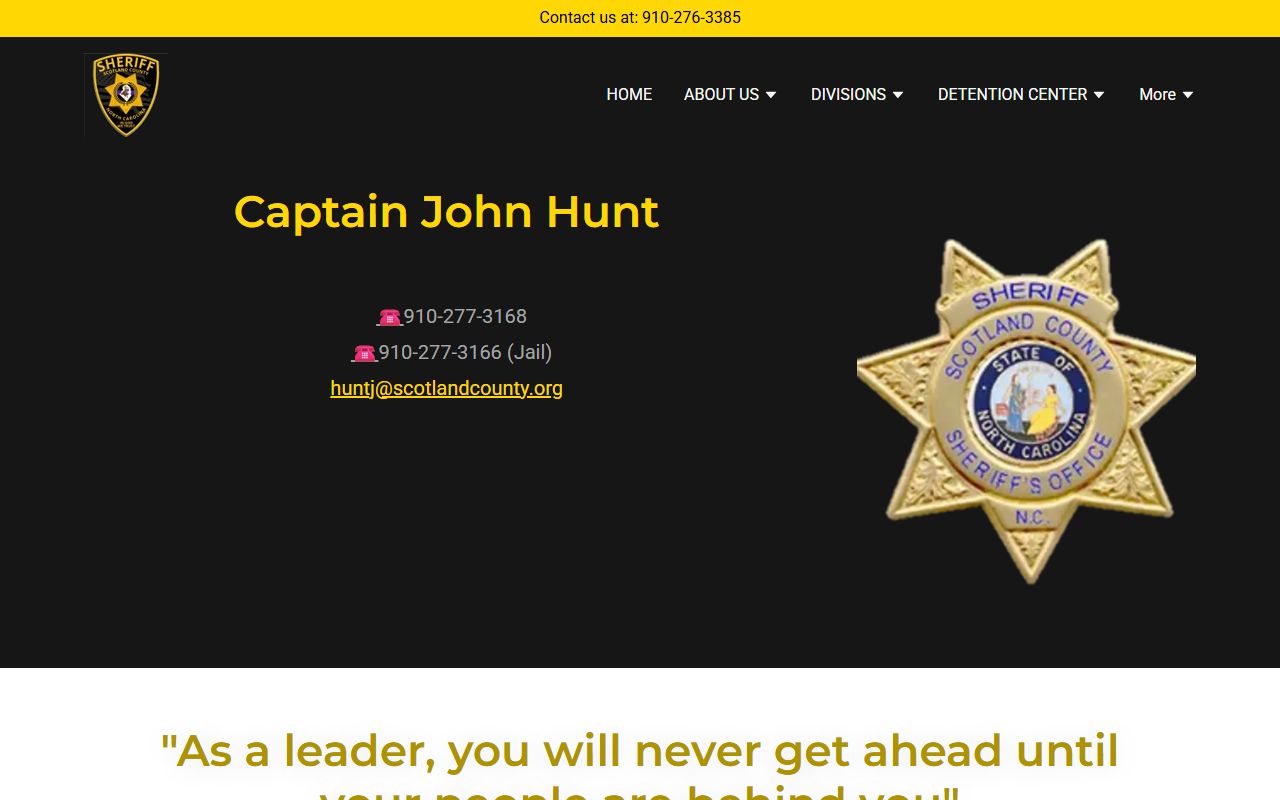 Scotland County Sheriff's Office detention center page for inmate population data