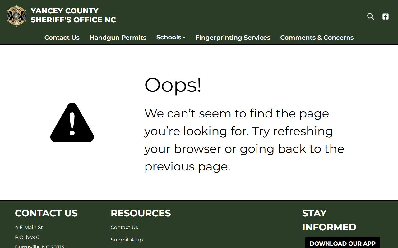Yancey County Sheriff detention center page showing inmate population resources