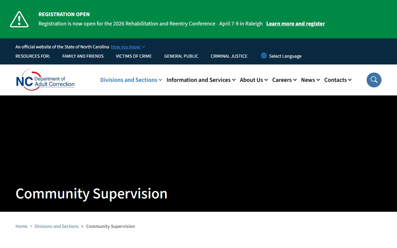 North Carolina community supervision related to inmate population records