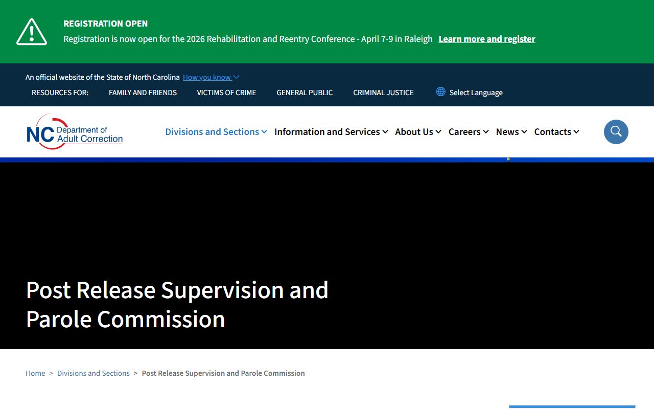 North Carolina parole commission related to inmate population