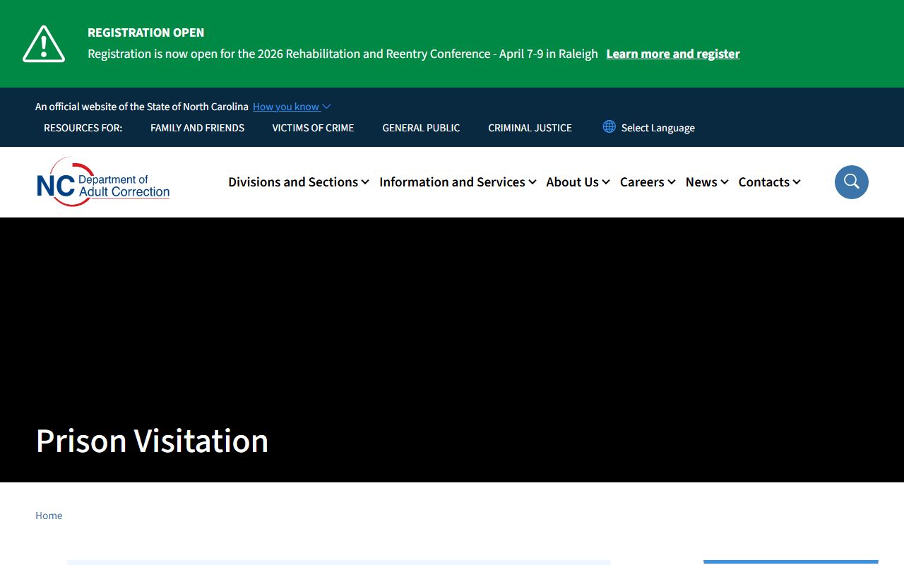North Carolina prison visitation information for inmate population