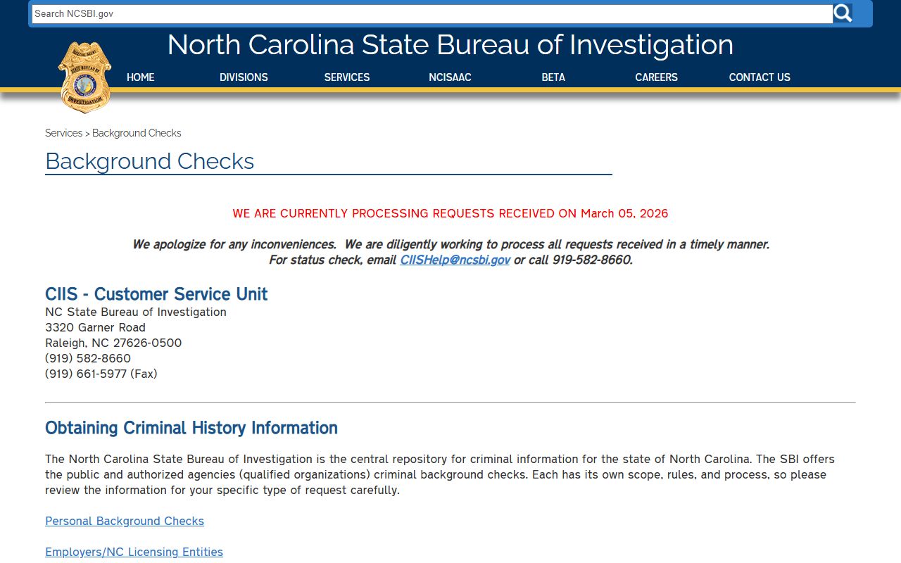 NC SBI background checks related to North Carolina inmate population