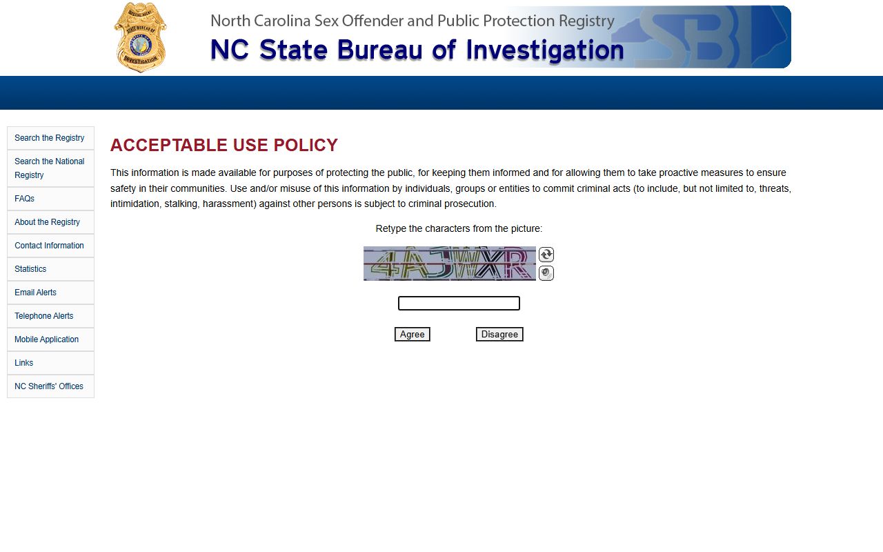 North Carolina sex offender registry related to inmate population records